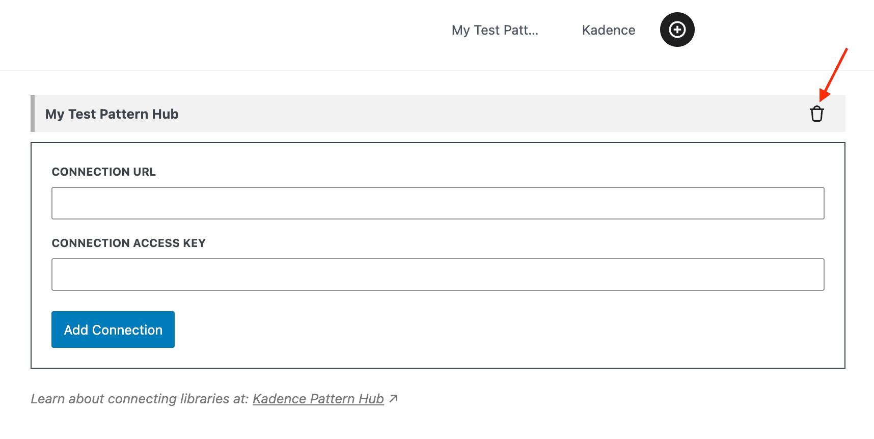Kadence Design Library - Delete a Pattern Hub connection